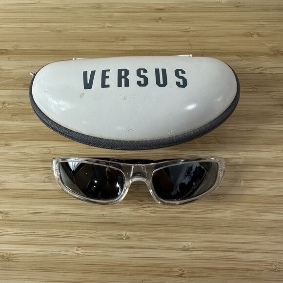 Versus Sunglasses Clear Silver Black Lens Sport Mens Case Taiwan Y2K‎ Tech Metal - Picture 1 of 10